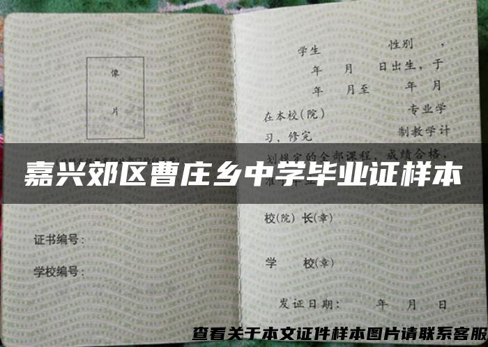 嘉興郊區曹莊鄉中學畢業證樣本