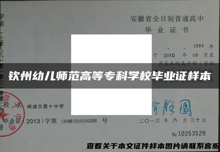欽州幼兒師范高等?？茖W校畢業證樣本