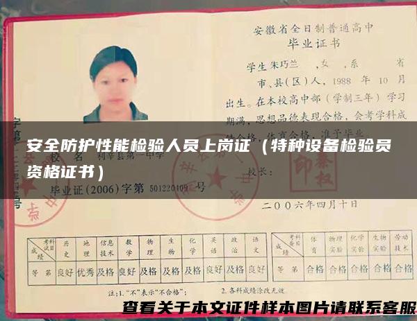 安全防護性能檢驗人員上崗證（特種設備檢驗員資格證書）
