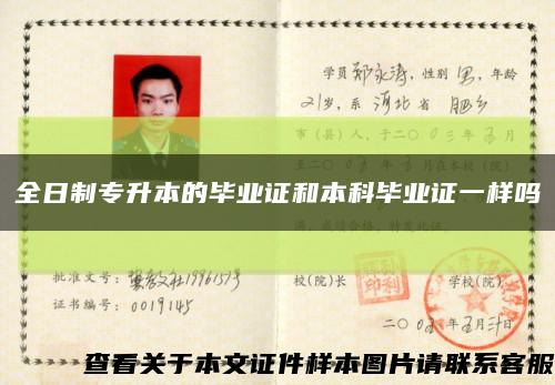 全日制專升本的畢業證和本科畢業證一樣嗎縮略圖