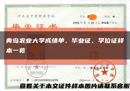 青島農業大學成績單、畢業證、學位證樣本一覽縮略圖