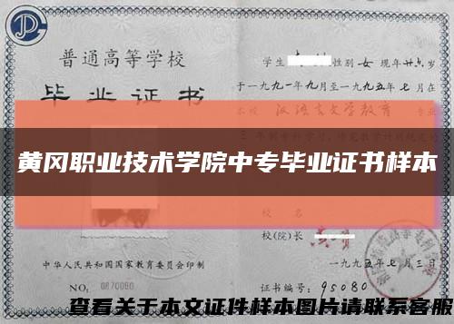 黃岡職業技術學院中專畢業證書樣本縮略圖