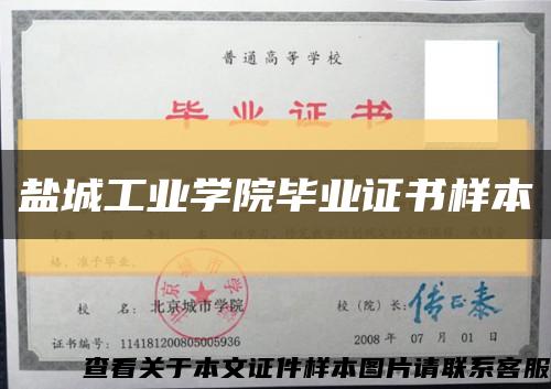 鹽城工業學院畢業證書樣本縮略圖