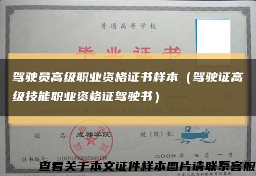 駕駛員高級職業資格證書樣本（駕駛證高級技能職業資格證駕駛書）縮略圖