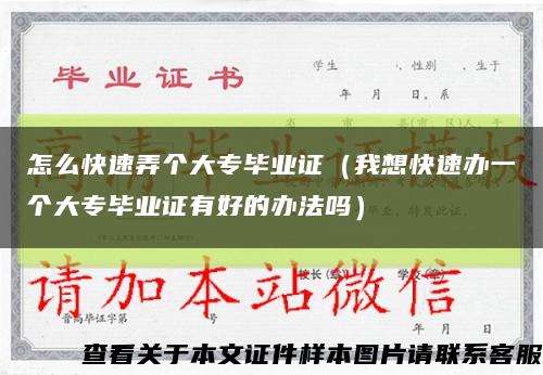 怎么快速弄個大專畢業證（我想快速辦一個大專畢業證有好的辦法嗎）縮略圖