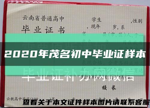2020年茂名初中畢業證樣本縮略圖