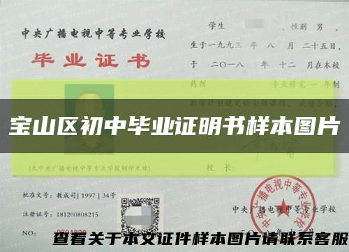 寶山區初中畢業證明書樣本圖片縮略圖