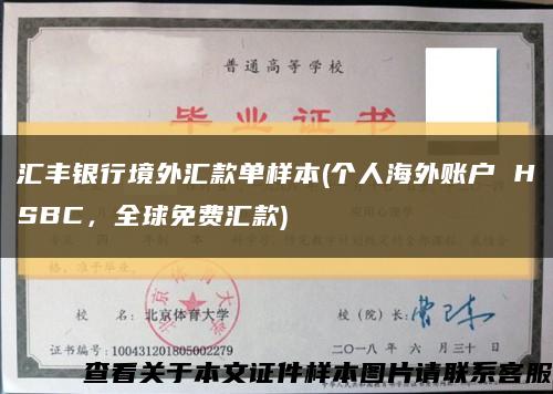 匯豐銀行境外匯款單樣本(個人海外賬戶 HSBC，全球免費匯款)縮略圖