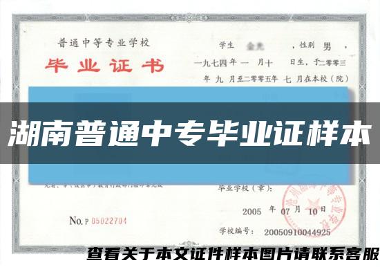 湖南普通中專畢業證樣本縮略圖
