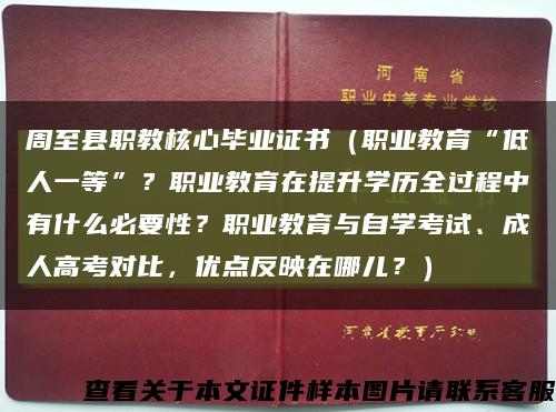 周至縣職教核心畢業證書（職業教育“低人一等”？職業教育在提升學歷全過程中有什么必要性？職業教育與自學考試、成人高考對比，優點反映在哪兒？）縮略圖