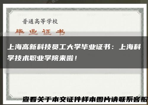 上海高新科技員工大學畢業證書：上?？茖W技術職業學院來啦！縮略圖