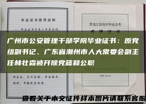 廣州市公安管理干部學院畢業證書：原黨組副書記、廣東省潮州市人大常委會副主任林壯森被開除黨籍和公職縮略圖