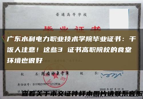 廣東水利電力職業技術學院畢業證書：干飯人注意！這些3 證書高職院校的食堂環境也很好縮略圖