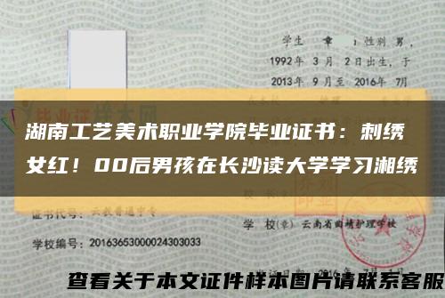 湖南工藝美術職業學院畢業證書：刺繡≠女紅！00后男孩在長沙讀大學學習湘繡縮略圖