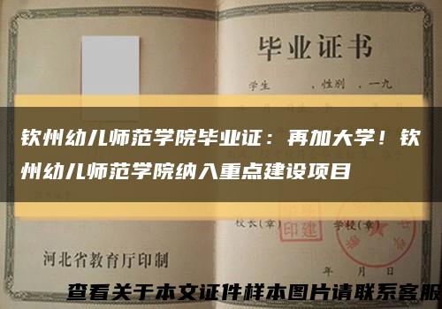 欽州幼兒師范學院畢業證：再加大學！欽州幼兒師范學院納入重點建設項目縮略圖