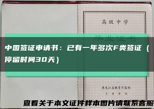 中國簽證申請書：已有一年多次F類簽證（停留時間30天）縮略圖