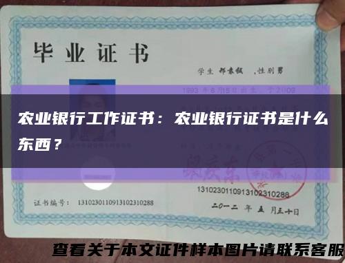 農業銀行工作證書：農業銀行證書是什么東西？縮略圖