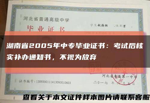 湖南省2005年中專畢業證書：考試后核實補辦通知書，不視為放棄縮略圖