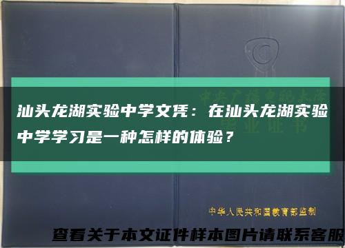 汕頭龍湖實驗中學文憑：在汕頭龍湖實驗中學學習是一種怎樣的體驗？縮略圖
