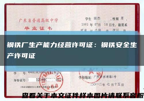 鋼鐵廠生產能力經營許可證：鋼鐵安全生產許可證縮略圖
