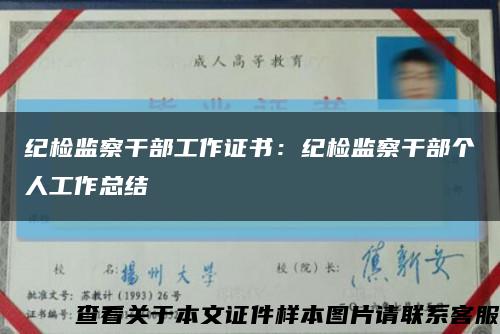 紀檢監察干部工作證書：紀檢監察干部個人工作總結縮略圖