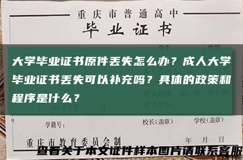 大學畢業證書原件丟失怎么辦？成人大學畢業證書丟失可以補充嗎？具體的政策和程序是什么？縮略圖