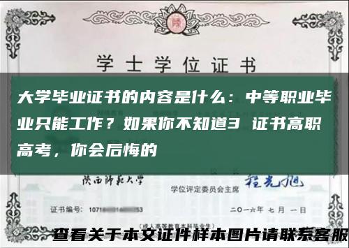 大學畢業證書的內容是什么：中等職業畢業只能工作？如果你不知道3 證書高職高考，你會后悔的縮略圖