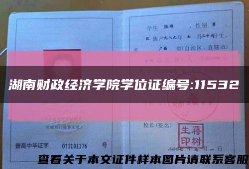 湖南財政經濟學院學位證編號:11532縮略圖