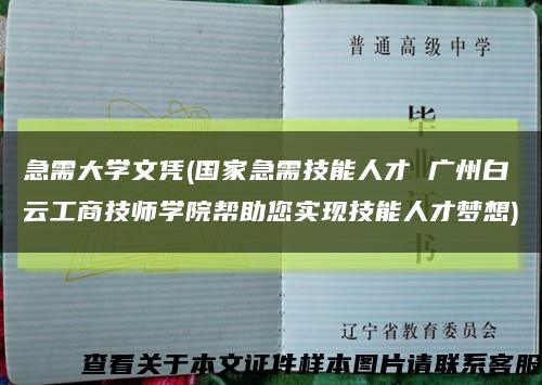 急需大學文憑(國家急需技能人才 廣州白云工商技師學院幫助您實現技能人才夢想)縮略圖
