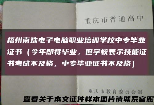 梧州南珠電子電腦職業培訓學校中專畢業證書（今年即將畢業，但學校表示技能證書考試不及格，中專畢業證書不及格）縮略圖