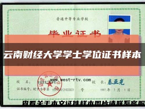 云南財經大學學士學位證書樣本縮略圖