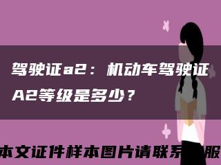 駕駛證a2：機動車駕駛證A2等級是多少？縮略圖