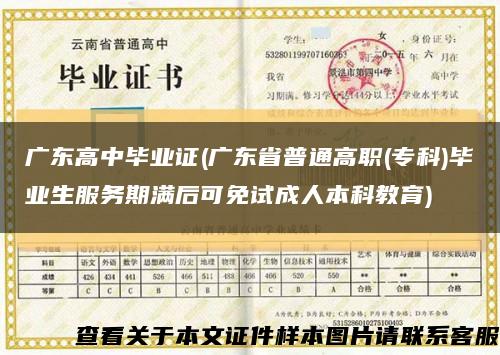廣東高中畢業證(廣東省普通高職(?？?畢業生服務期滿后可免試成人本科教育)縮略圖