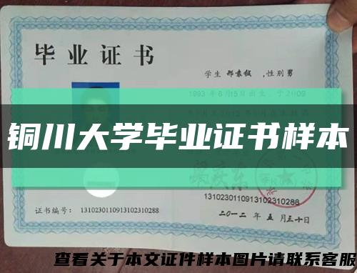 銅川大學畢業證書樣本縮略圖