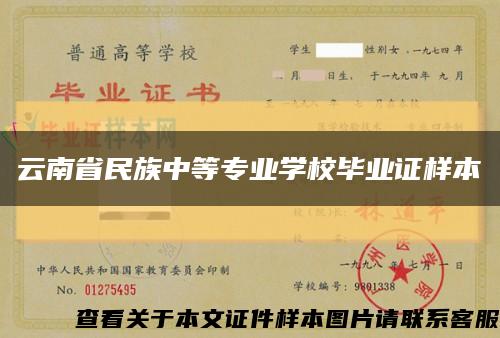 云南省民族中等專業學校畢業證樣本縮略圖