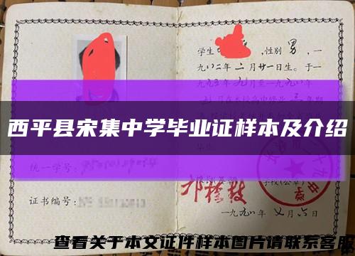 西平縣宋集中學畢業證樣本及介紹縮略圖