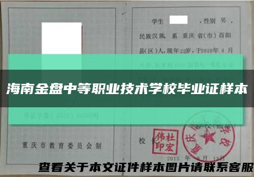 海南金盤中等職業技術學校畢業證樣本縮略圖
