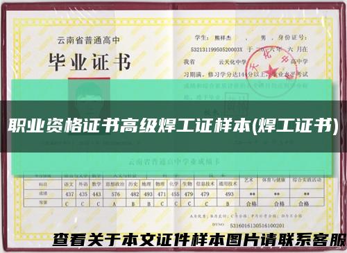 職業資格證書高級焊工證樣本(焊工證書)縮略圖