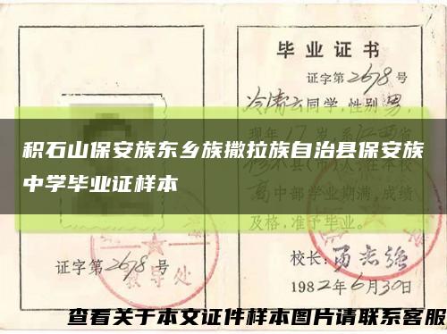 積石山保安族東鄉族撒拉族自治縣保安族中學畢業證樣本縮略圖