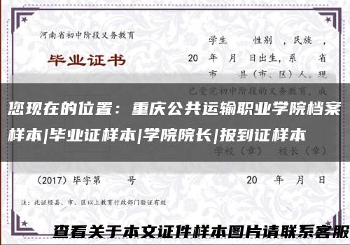 您現在的位置：重慶公共運輸職業學院檔案樣本|畢業證樣本|學院院長|報到證樣本縮略圖