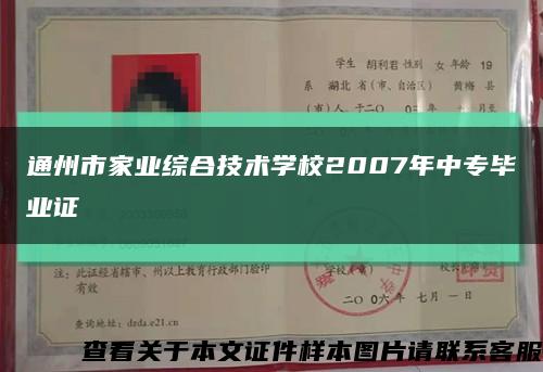 通州市家業綜合技術學校2007年中專畢業證縮略圖
