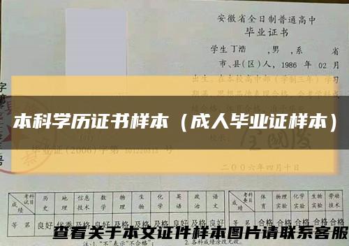 本科學歷證書樣本（成人畢業證樣本）縮略圖