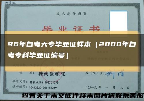 96年自考大專畢業證樣本（2000年自考?？飘厴I證編號）縮略圖