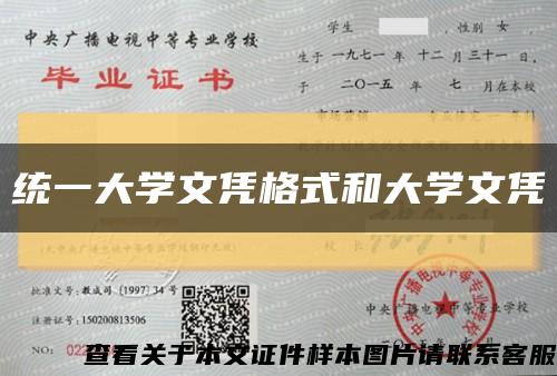 統一大學文憑格式和大學文憑縮略圖