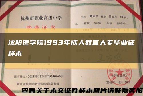沈陽醫學院1993年成人教育大專畢業證樣本縮略圖