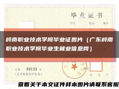 嶺南職業技術學院畢業證圖片（廣東嶺南職業技術學院畢業生就業信息網）縮略圖