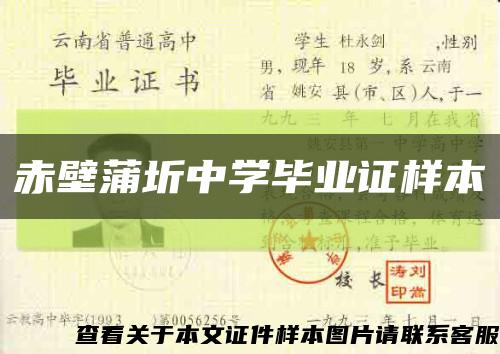 赤壁蒲圻中學畢業證樣本縮略圖