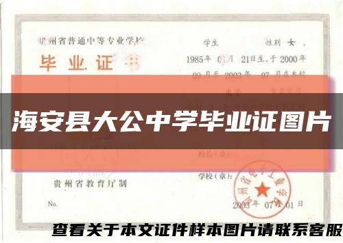海安縣大公中學畢業證圖片縮略圖