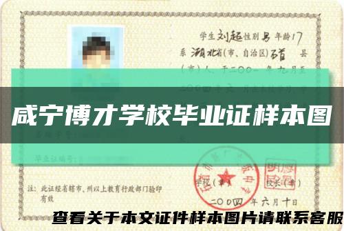 咸寧博才學校畢業證樣本圖縮略圖