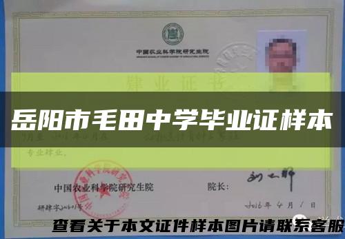 岳陽市毛田中學畢業證樣本縮略圖